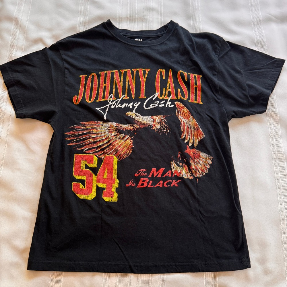 Johnny Cash Man In Black Ring Of Fire Eagle Graphic T-Shirt Black XXS
